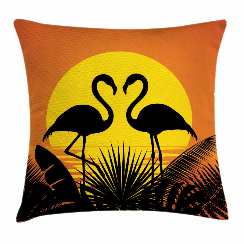 Sunset Flamingo Leaves Pillow Cover