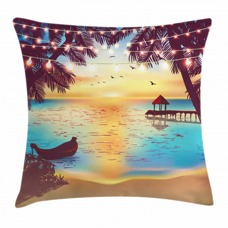 Calm Coast with Boat and Pier Pillow Cover