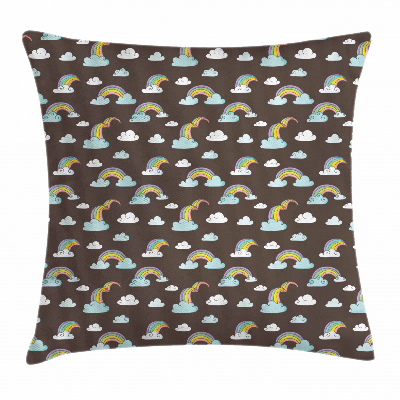 Doodle Rainbow and Clouds Pillow Cover