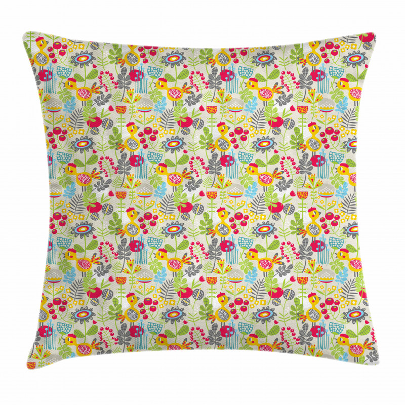 Nursery Bird and Flowers Pillow Cover