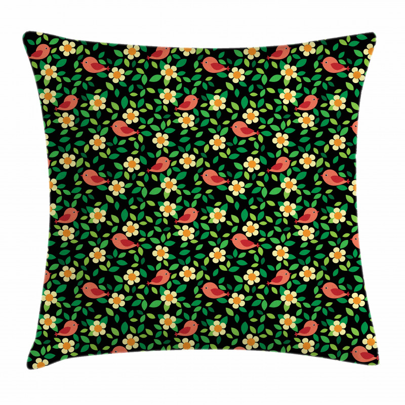 Petals Leaves and Tiny Birds Pillow Cover