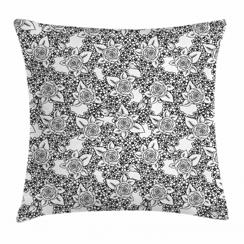 Monochrome Flora Romance Pillow Cover