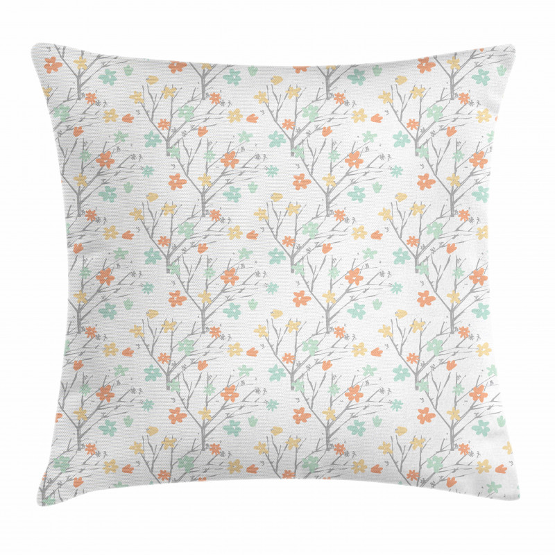 Pastel Soft Petals Branch Pillow Cover