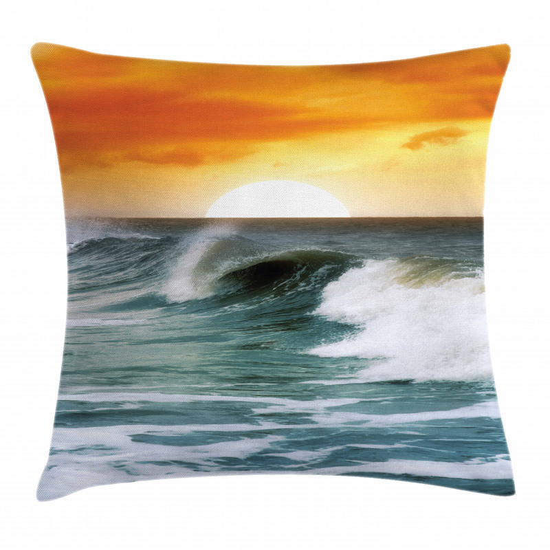 Sunset over Wavy Ocean Pillow Cover