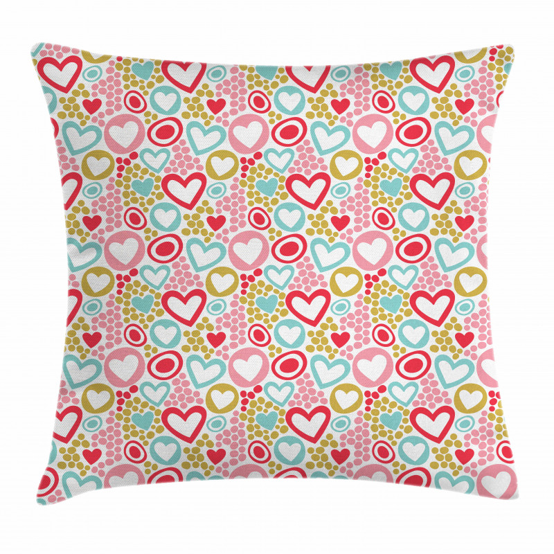 Vivid Dot and Hearts Pillow Cover