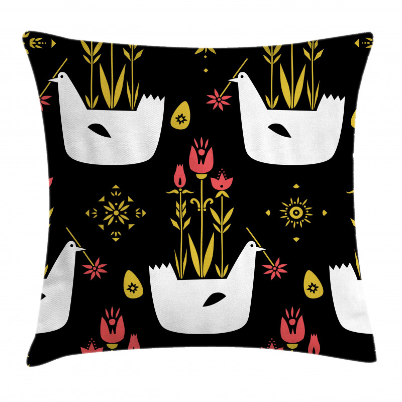 Chickens Eggs and Flowers Pillow Cover
