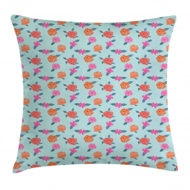 Abstract Pink Orange Flowers Pillow Cover