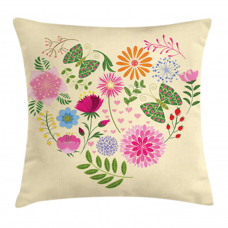 Colorful Flowers Butterflies Pillow Cover
