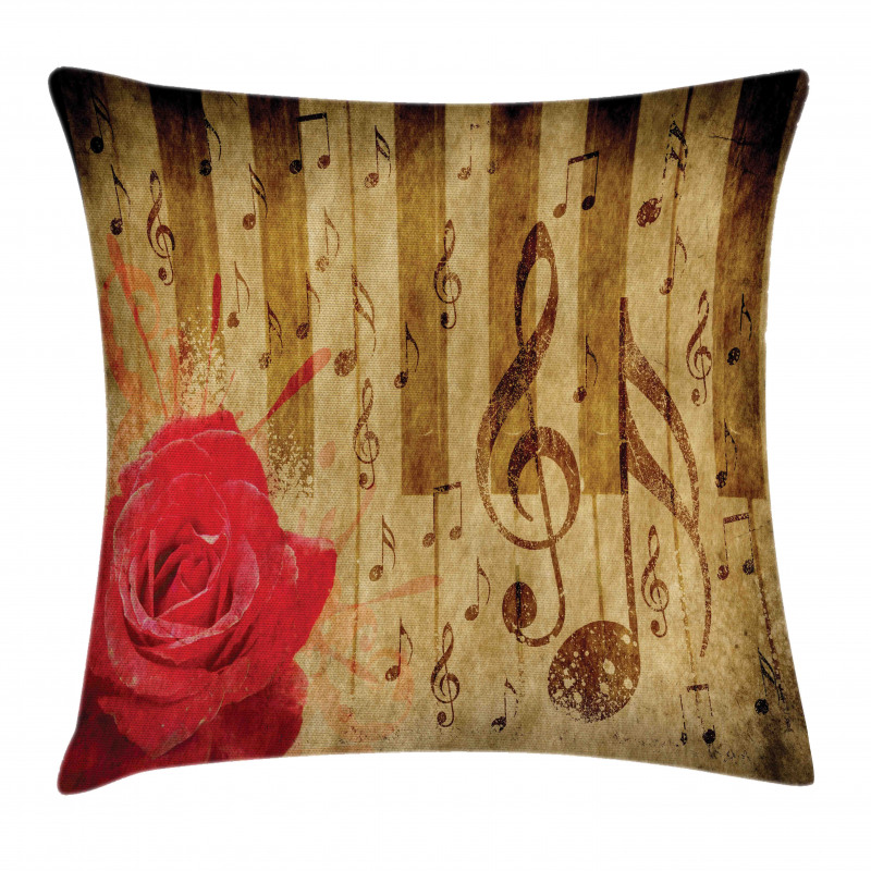 Romantic Rose Musical Notes Pillow Cover