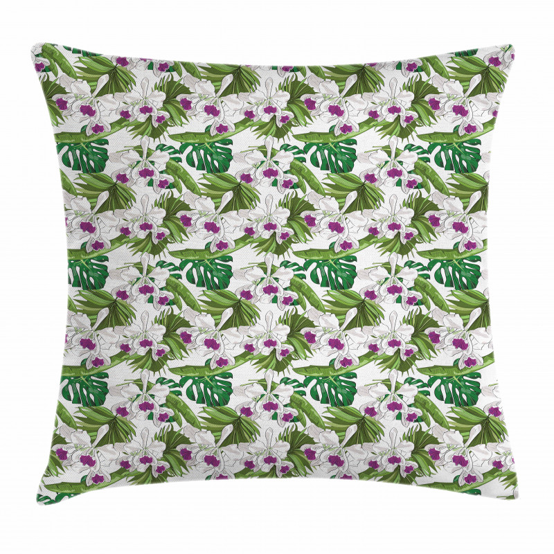 Wild Flowers Fan Palm Leaf Pillow Cover