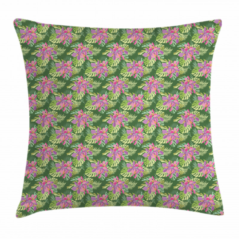 Tropical Flowers Palm Leaf Pillow Cover