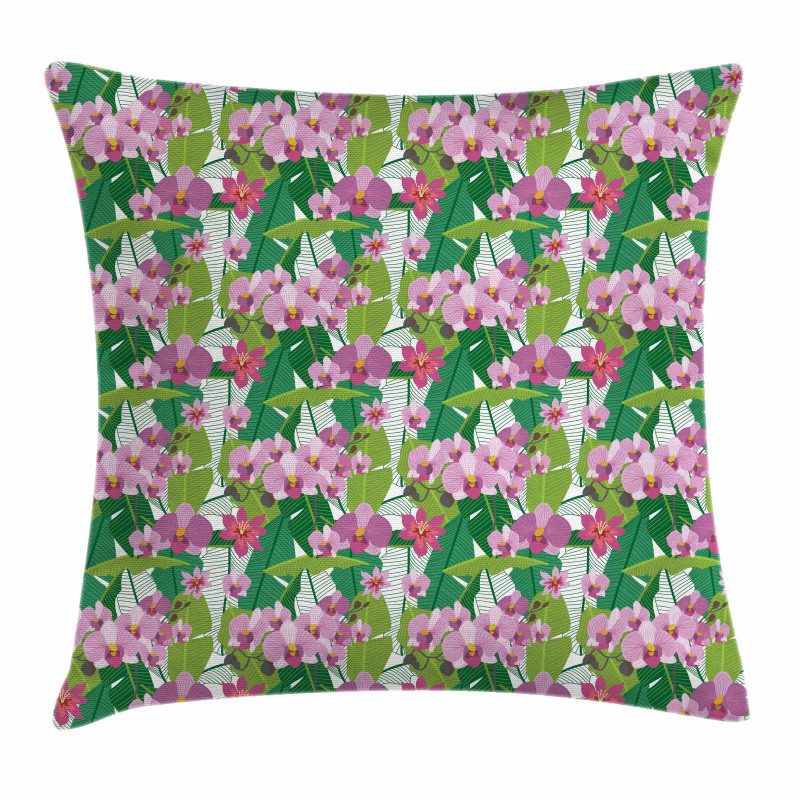 Pink Blossoms and Leaves Pillow Cover
