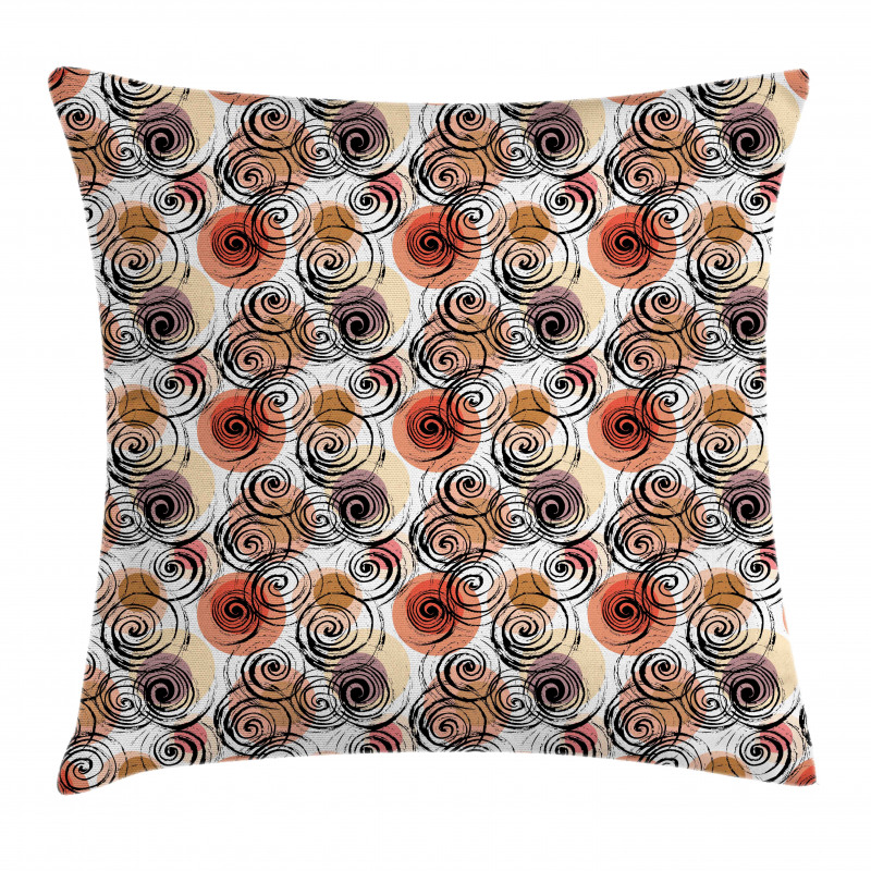 Black Swirls Circle Motifs Pillow Cover