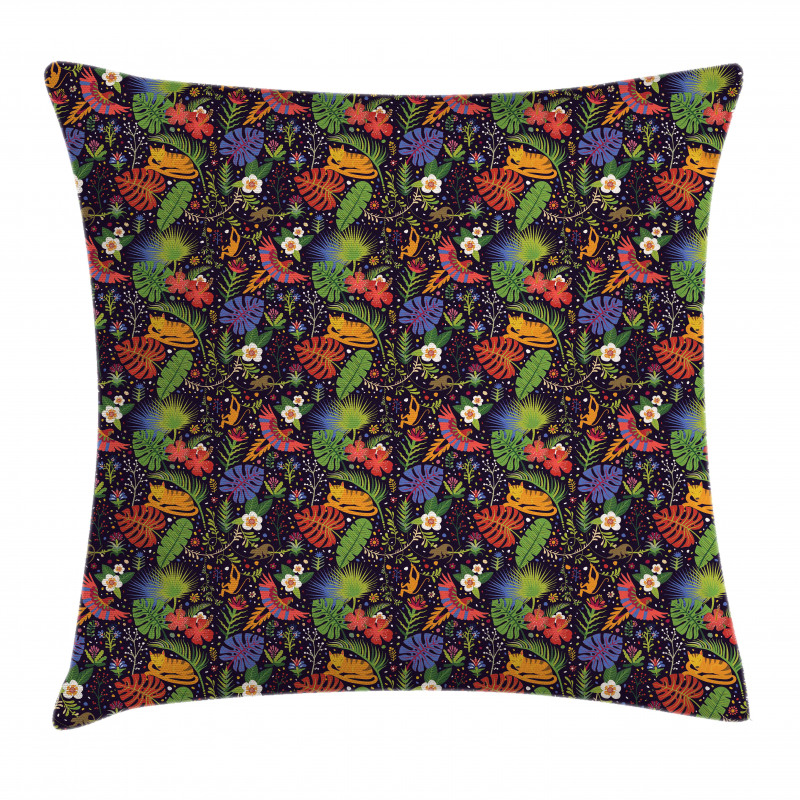 Monkeys Parrots Monstera Pillow Cover