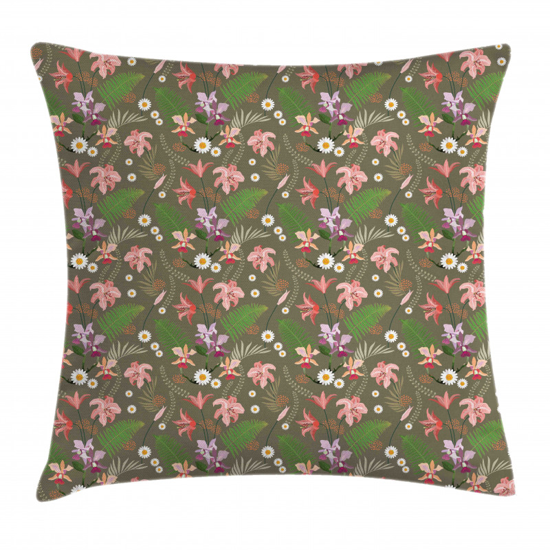 Ferns and Flowers Design Pillow Cover