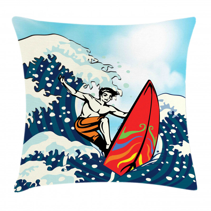 Summer Cartoon Surfing Boy Pillow Cover