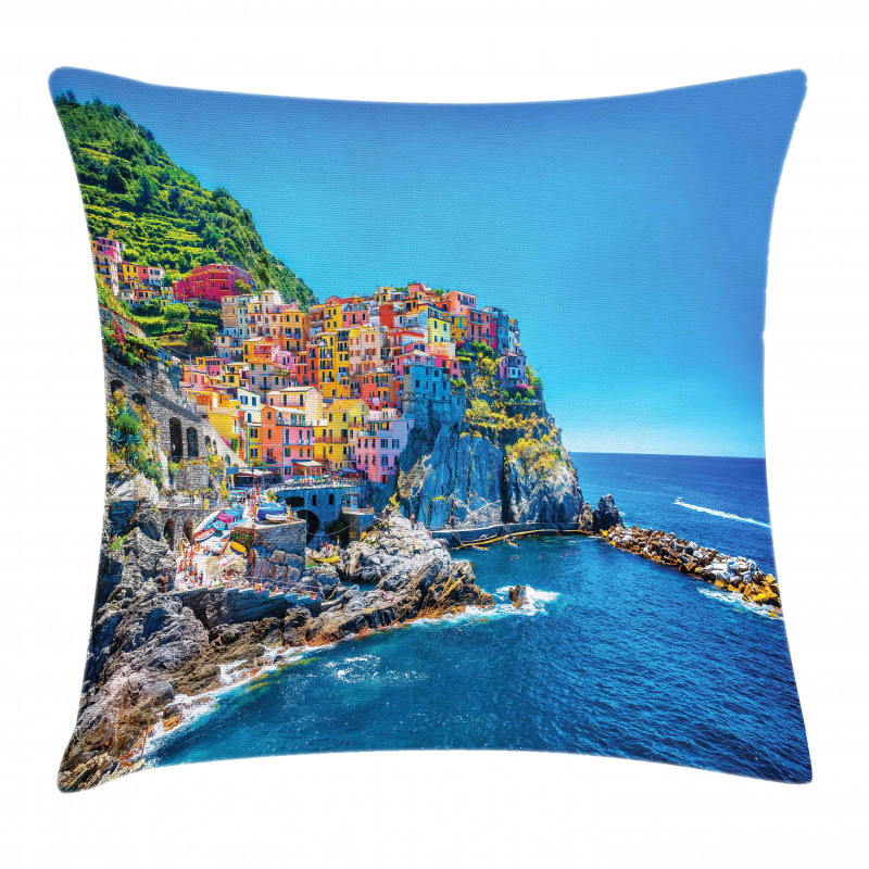 Colorful Houses on Hill Pillow Cover