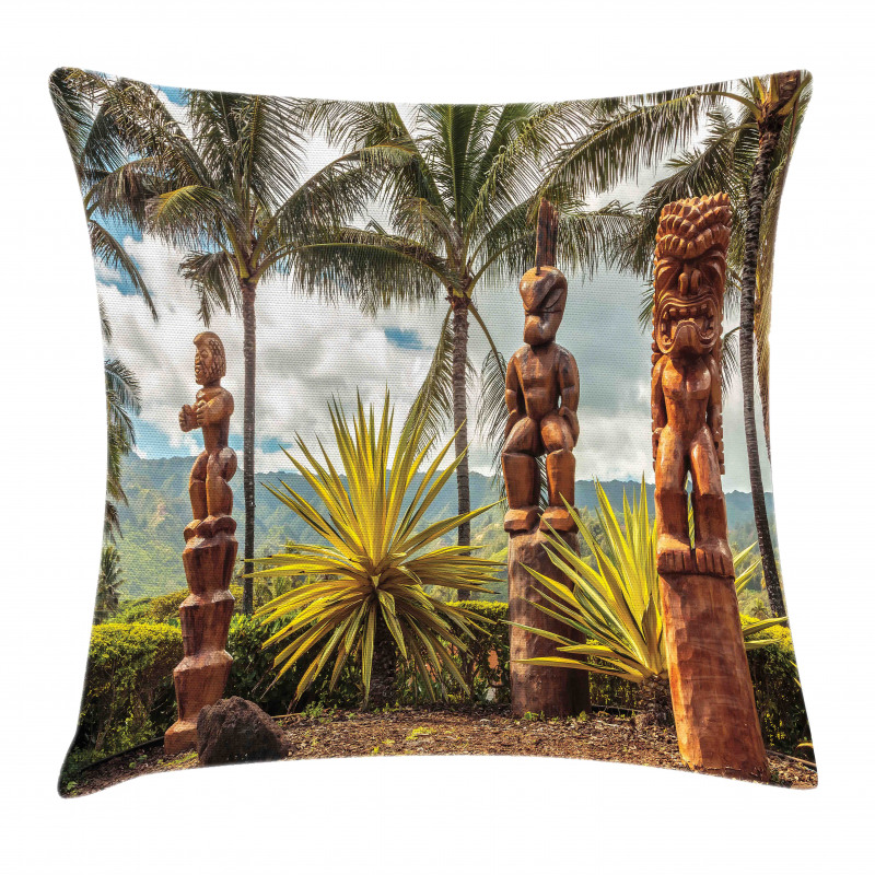 Tiki Masks and Palm Trees Pillow Cover