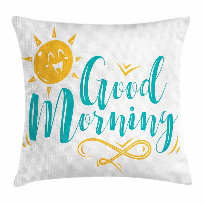 Smiling Sun and Wavy Letters Pillow Cover