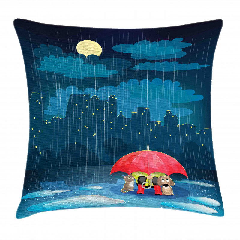 Cartoon Animal under Rain Pillow Cover