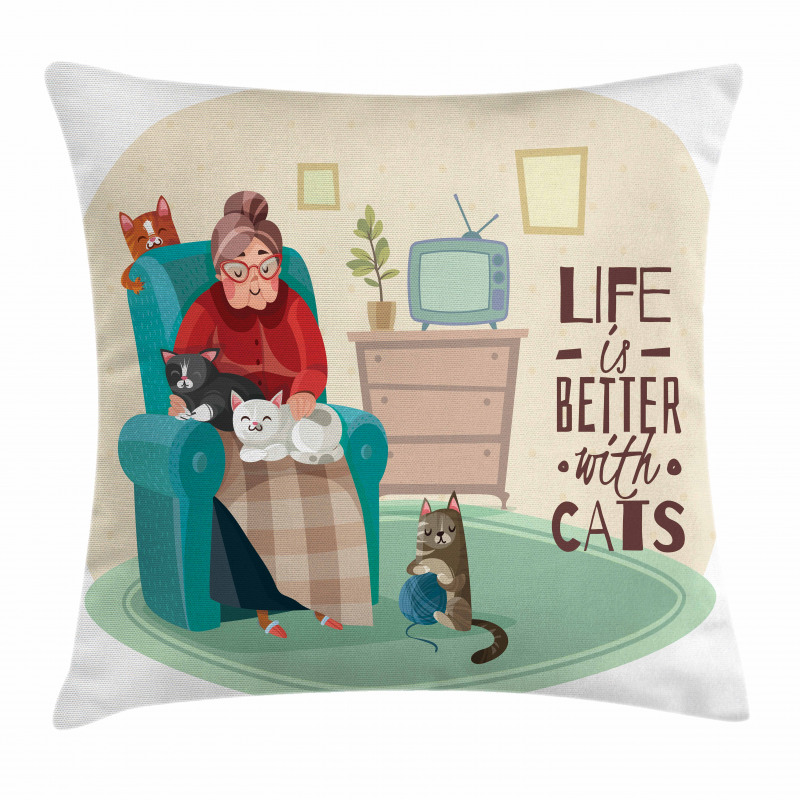 Lady in Armchair and Kitten Pillow Cover