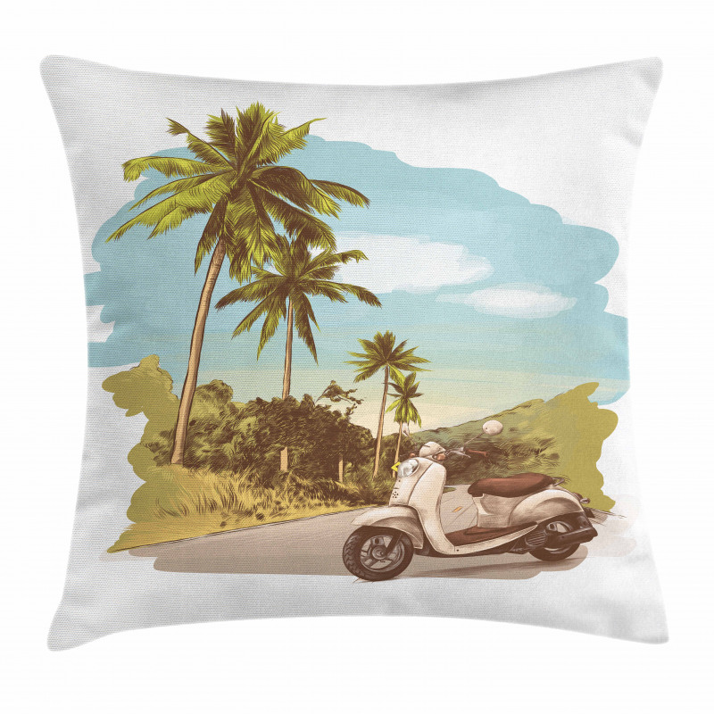 Vintage Scooter in Jungle Pillow Cover