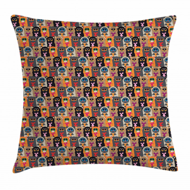 Colorful Cats Holding Hearts Pillow Cover
