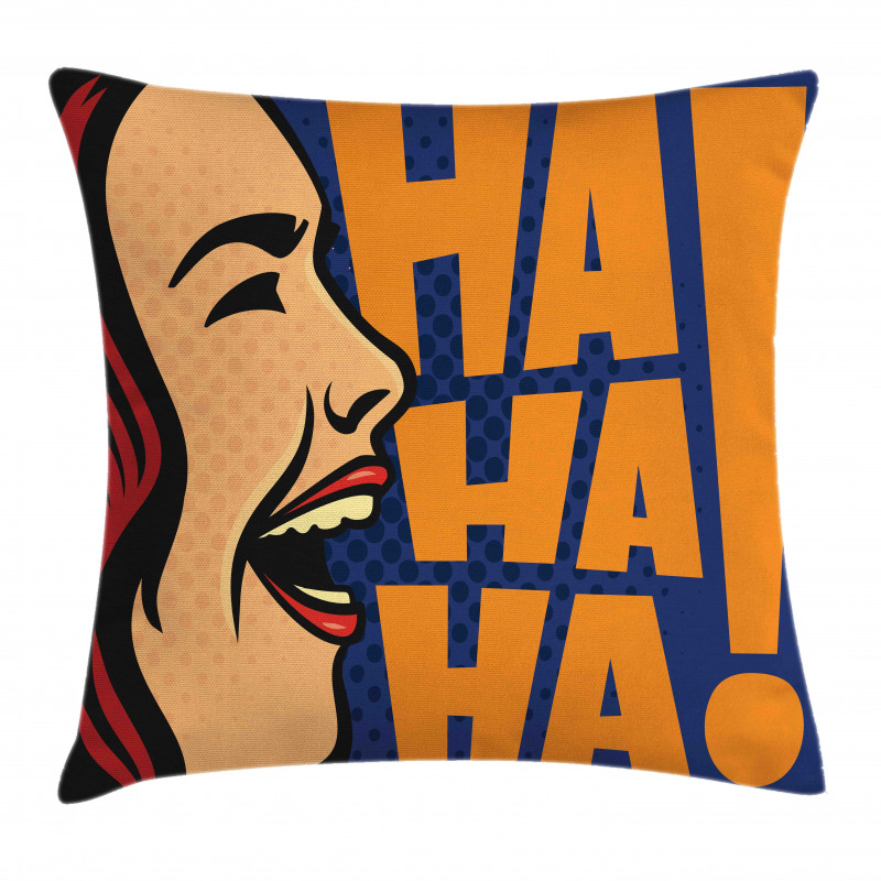 Cartoon Style Woman Laughing Pillow Cover