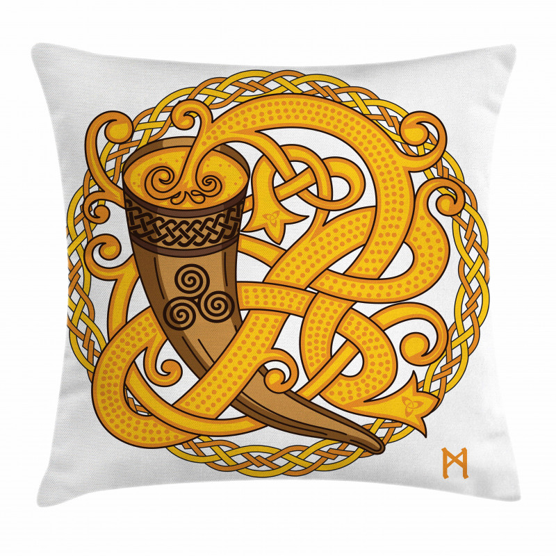 Drinking Horn and Woven Motif Pillow Cover