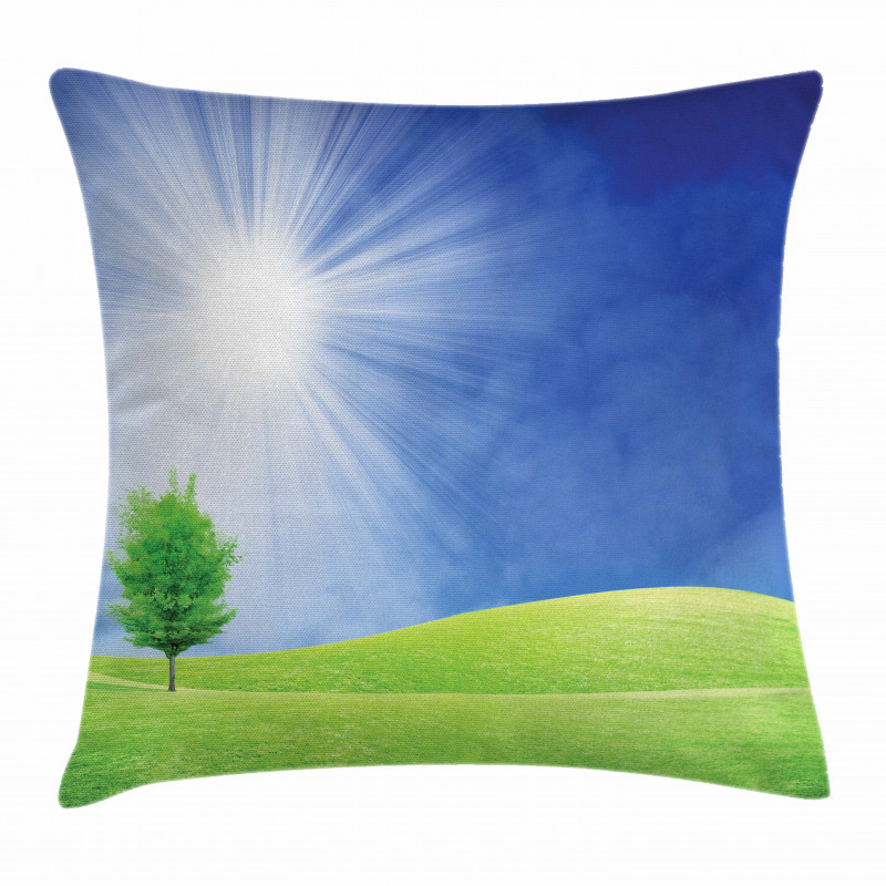 Sun Rays with Lonely Tree Pillow Cover