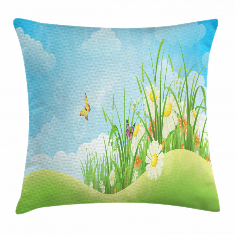 Spring Meadow Hills Cartoon Pillow Cover