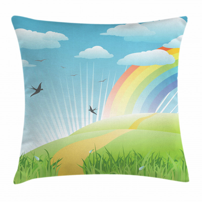 Birds and Rainbow Stripes Pillow Cover
