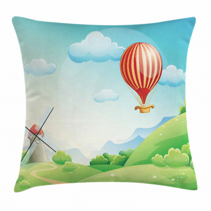 Mill Hot Air Balloon Design Pillow Cover