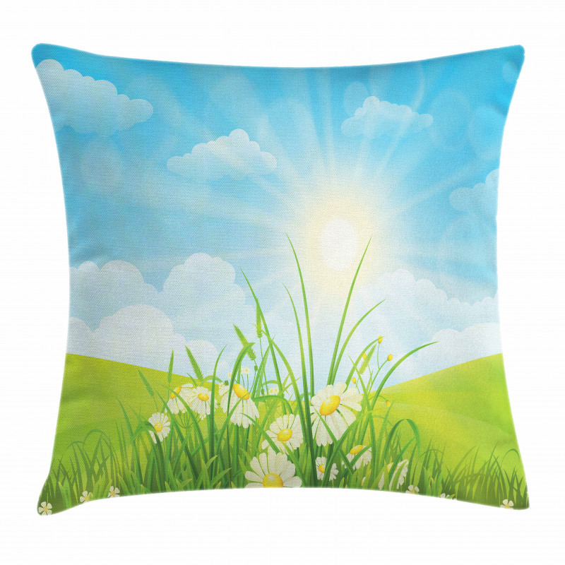 Floral Meadow Illustration Pillow Cover