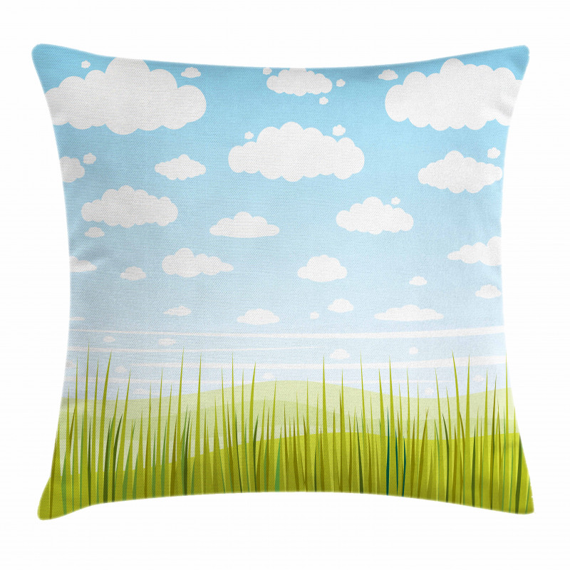 Grass and Clouds Landscape Pillow Cover