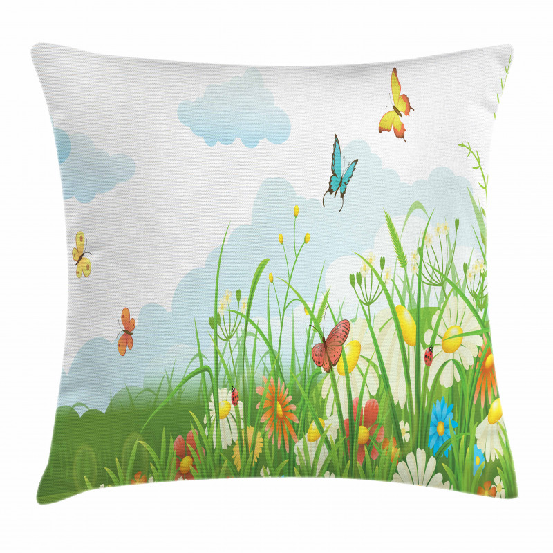 Clouds with Spring Meadow Pillow Cover