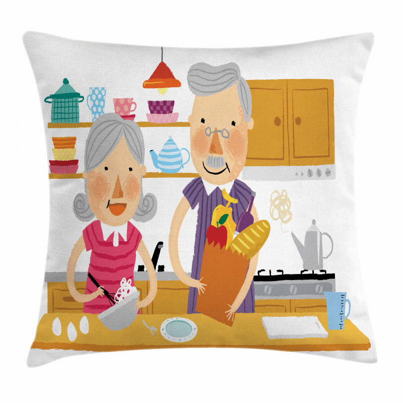 Elderly Couple in Kitchen Pillow Cover