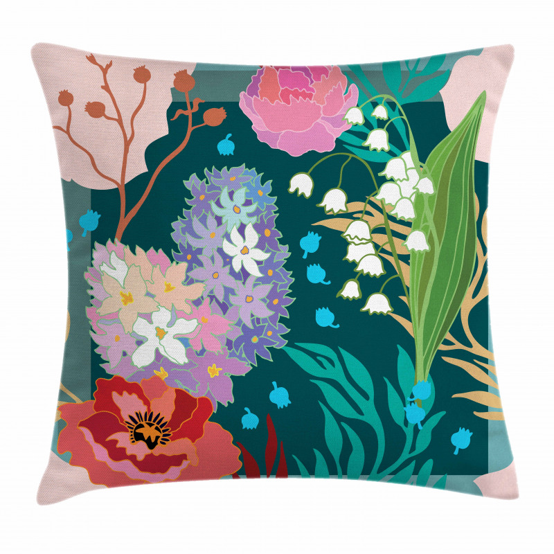 Hydrangea and Bell Flowers Pillow Cover