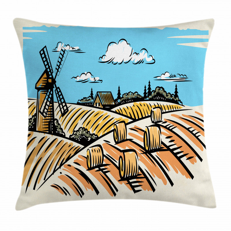 Windmillnd Hay Bales Pillow Cover