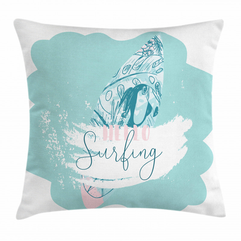 Surfboard with Flowers Pillow Cover