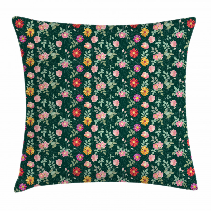 Colorful Flower and Buds Pillow Cover