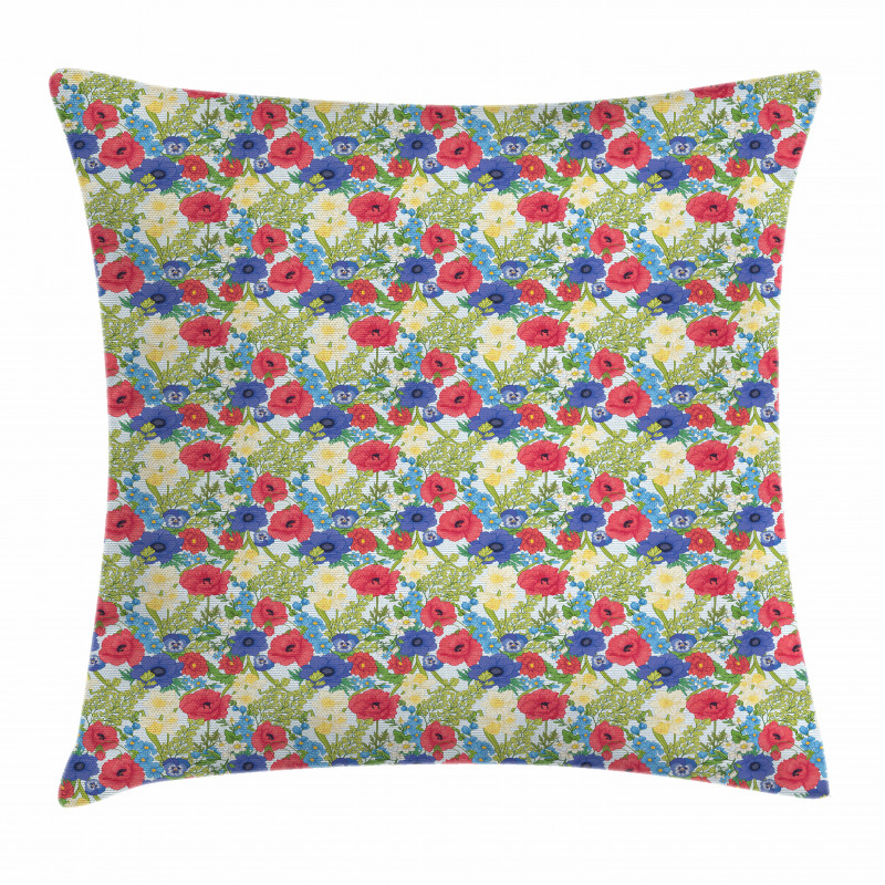 Poppy Flowers and Daffodils Pillow Cover