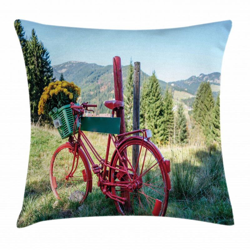 Mountain Landscape and Bike Pillow Cover