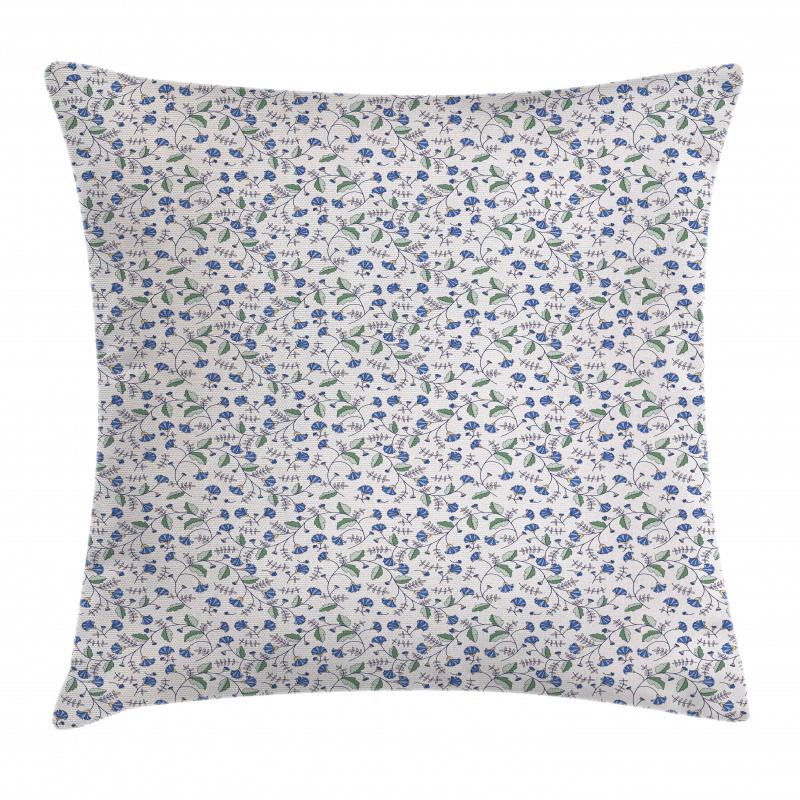 Blue Cornflowers and Leaves Pillow Cover