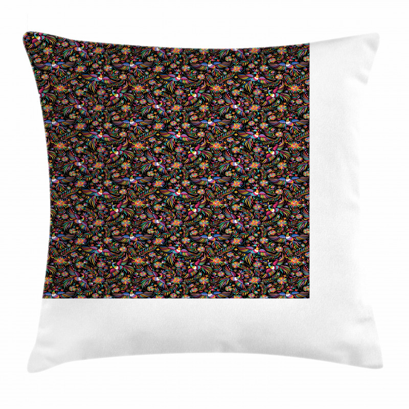 Abstract Flowers and Phoenix Pillow Cover