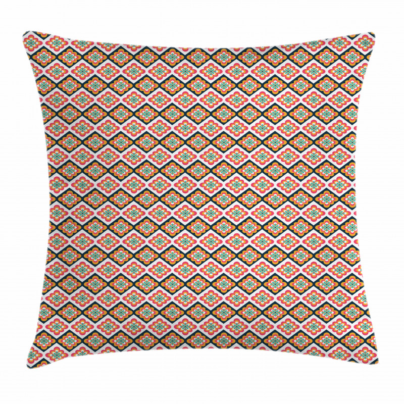 Checkered Folkloric Vibrant Pillow Cover
