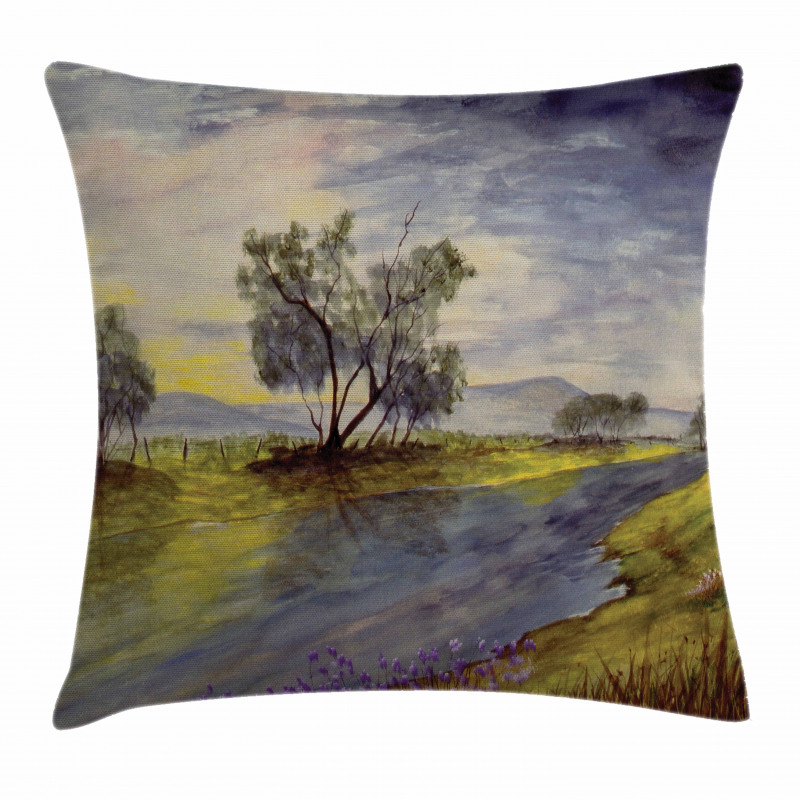 Watercolor River Scene Pillow Cover