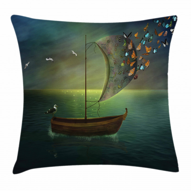 Boat Sailing in a Calm Sea Pillow Cover