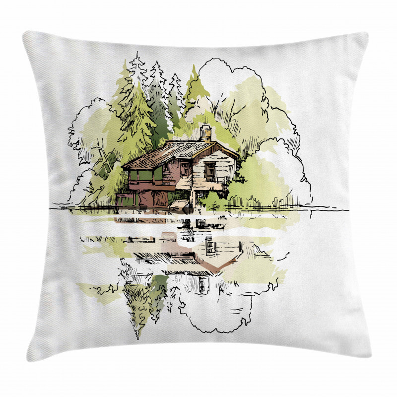 Lake House in the Forest Pillow Cover