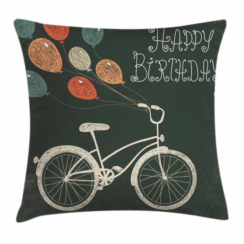 Bike Ballons Happy Birthday Pillow Cover